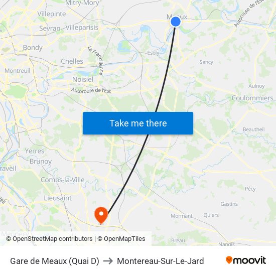 Gare de Meaux (Quai D) to Montereau-Sur-Le-Jard map