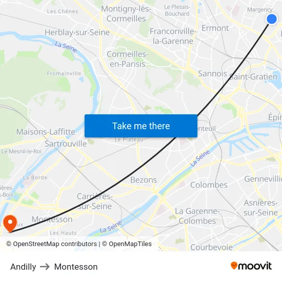 Andilly to Montesson map