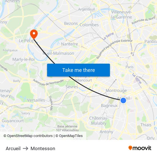 Arcueil to Montesson map