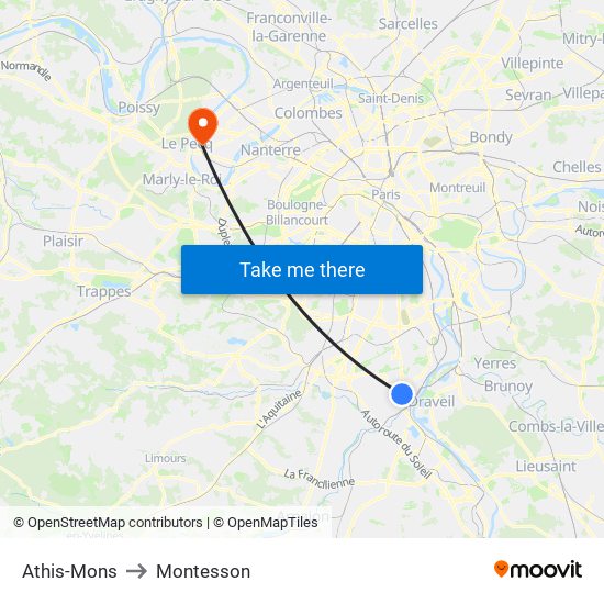 Athis-Mons to Montesson map