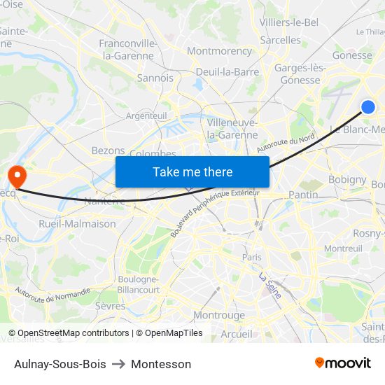 Aulnay-Sous-Bois to Montesson map