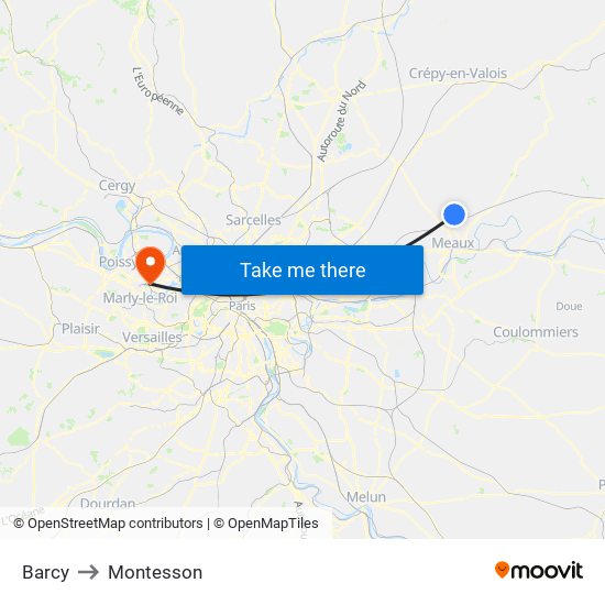 Barcy to Montesson map