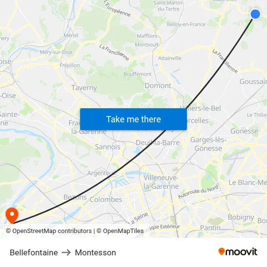 Bellefontaine to Montesson map