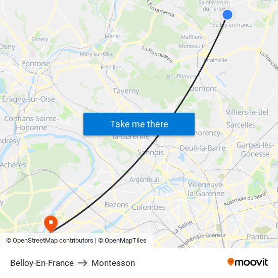 Belloy-En-France to Montesson map