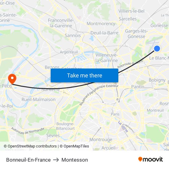 Bonneuil-En-France to Montesson map