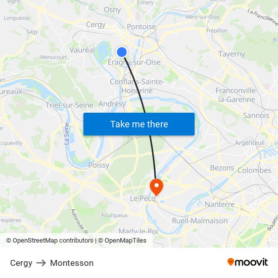 Cergy to Montesson map
