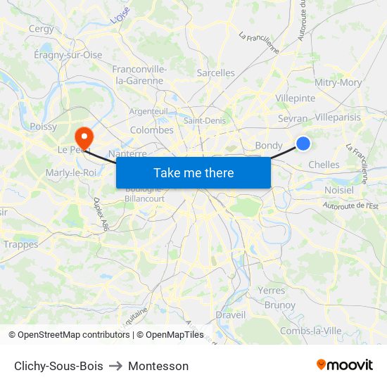 Clichy-Sous-Bois to Montesson map