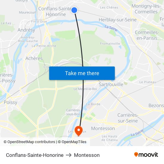 Conflans-Sainte-Honorine to Montesson map