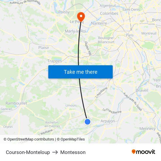 Courson-Monteloup to Montesson map