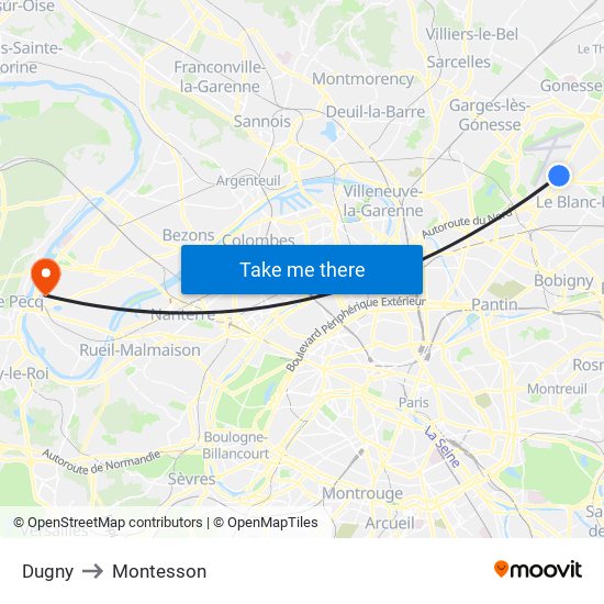 Dugny to Montesson map