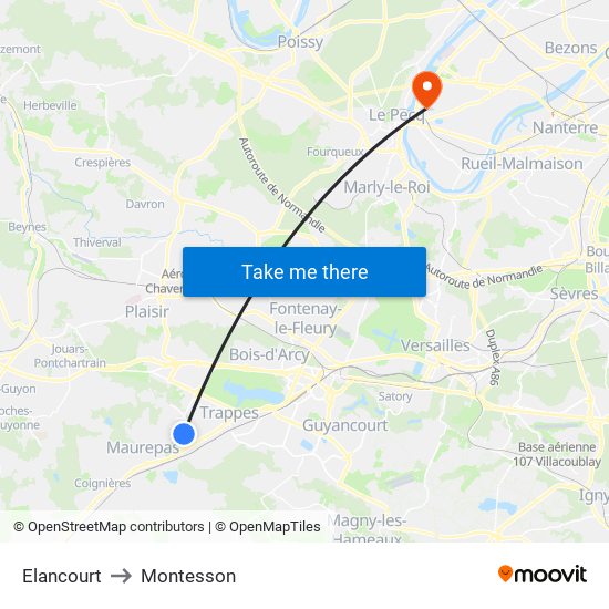 Elancourt to Montesson map