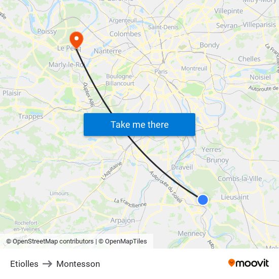 Etiolles to Montesson map