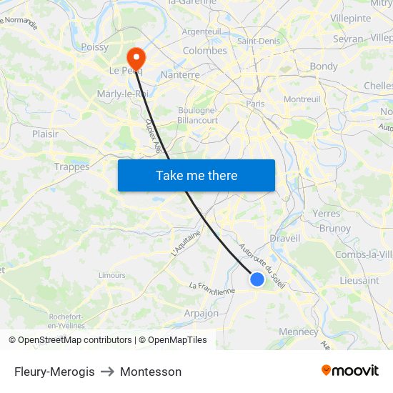 Fleury-Merogis to Montesson map