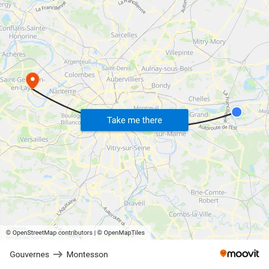 Gouvernes to Montesson map