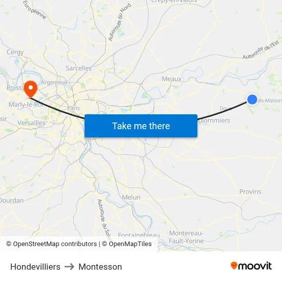 Hondevilliers to Montesson map