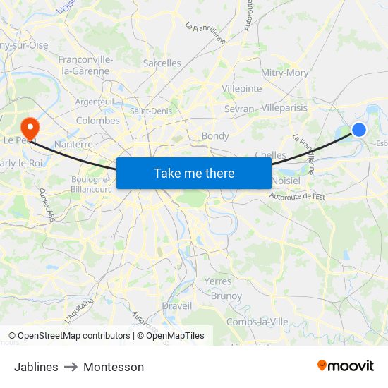 Jablines to Montesson map