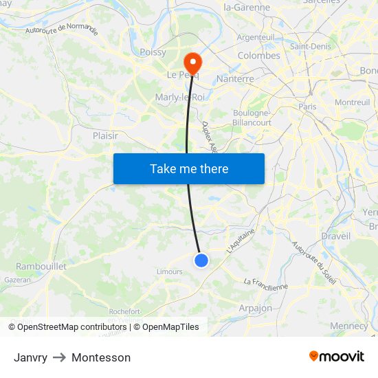 Janvry to Montesson map