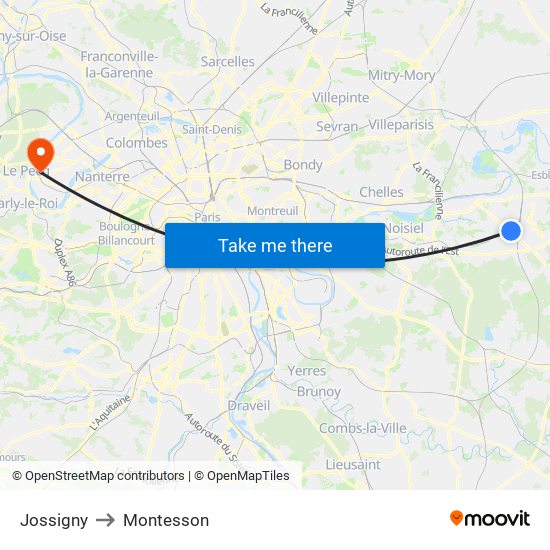 Jossigny to Montesson map