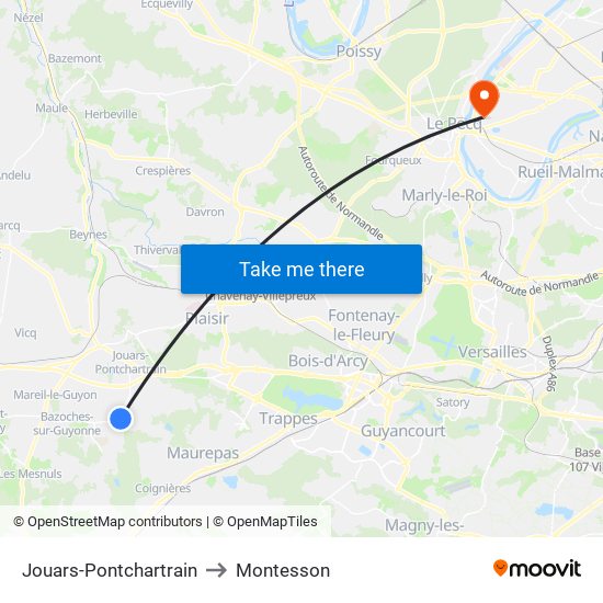 Jouars-Pontchartrain to Montesson map