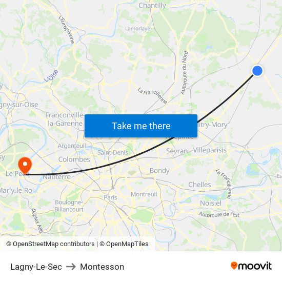 Lagny-Le-Sec to Montesson map