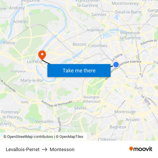 Levallois-Perret to Montesson map