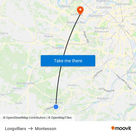 Longvilliers to Montesson map