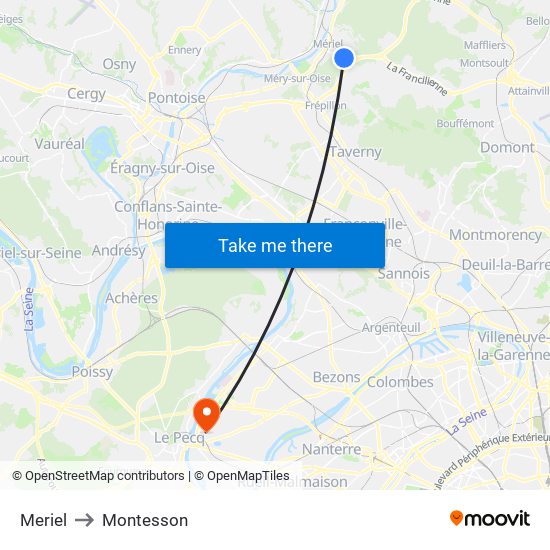 Meriel to Montesson map