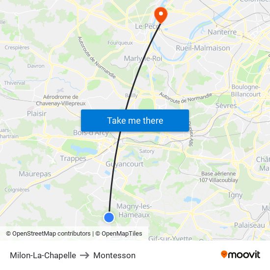 Milon-La-Chapelle to Montesson map