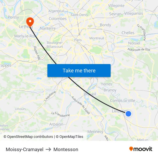 Moissy-Cramayel to Montesson map