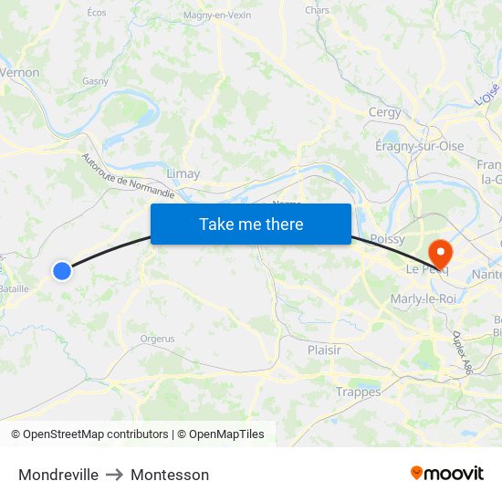 Mondreville to Montesson map