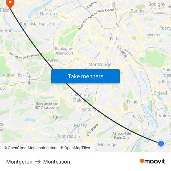 Montgeron to Montesson map