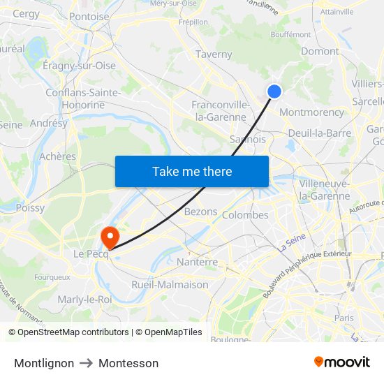 Montlignon to Montesson map