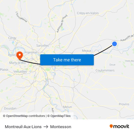 Montreuil-Aux-Lions to Montesson map