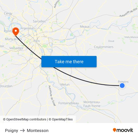 Poigny to Montesson map