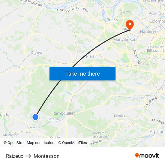 Raizeux to Montesson map