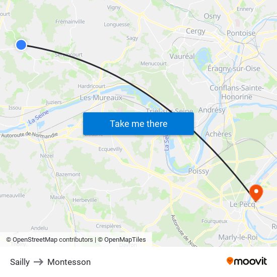 Sailly to Montesson map