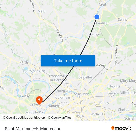 Saint-Maximin to Montesson map
