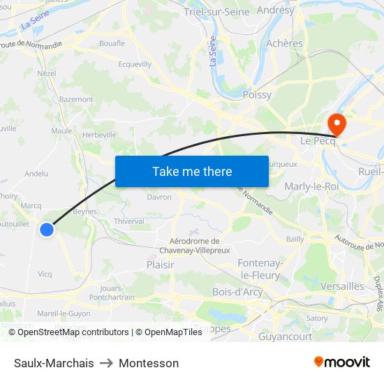 Saulx-Marchais to Montesson map