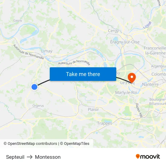 Septeuil to Montesson map