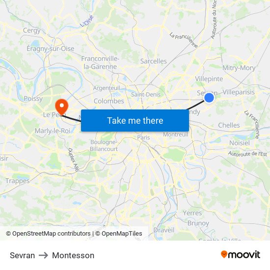 Sevran to Montesson map