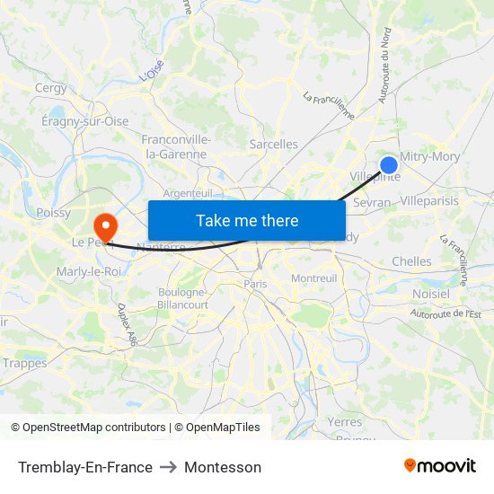 Tremblay-En-France to Montesson map