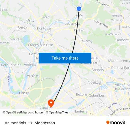 Valmondois to Montesson map