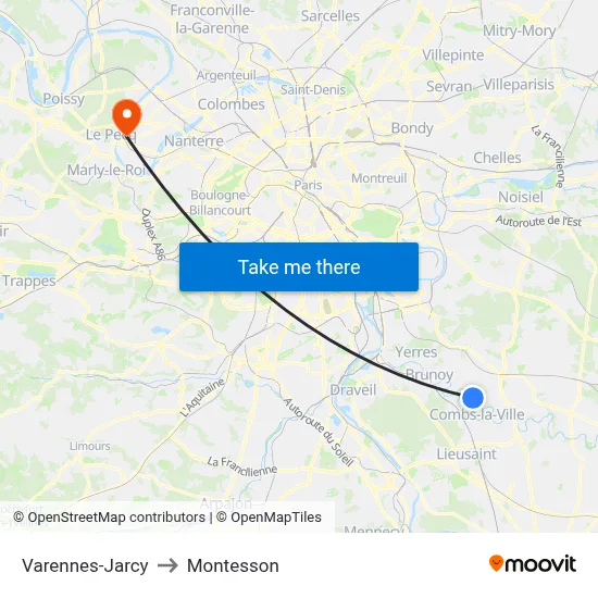 Varennes-Jarcy to Montesson map