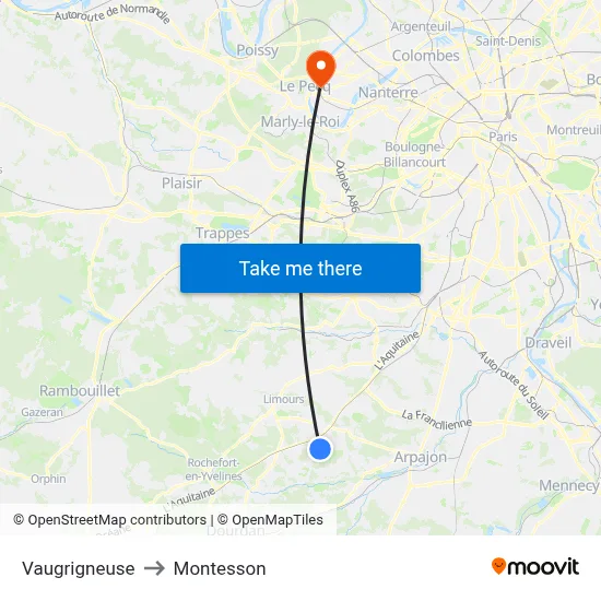 Vaugrigneuse to Montesson map