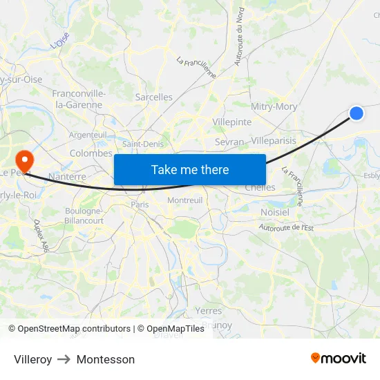 Villeroy to Montesson map