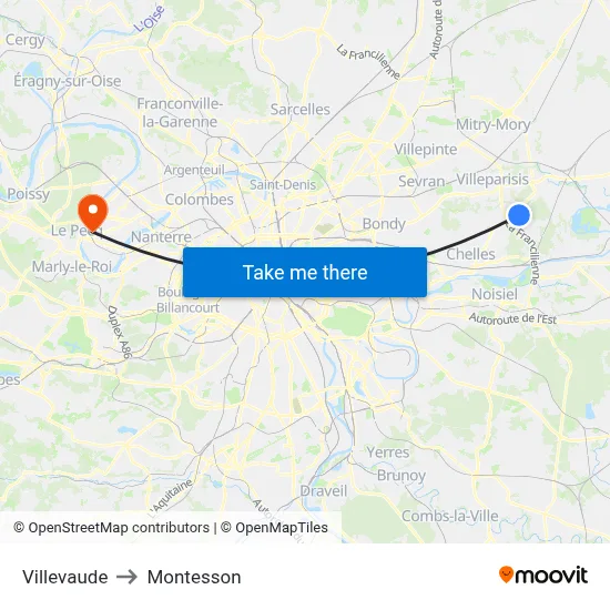 Villevaude to Montesson map