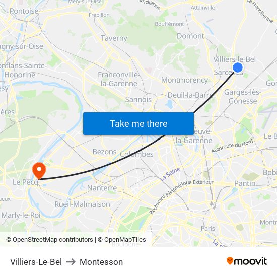 Villiers-Le-Bel to Montesson map