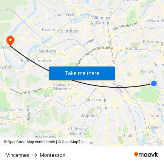 Vincennes to Montesson map