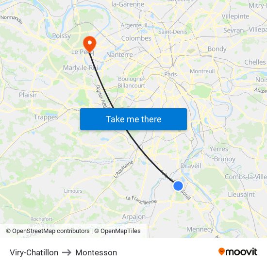 Viry-Chatillon to Montesson map