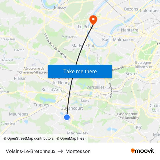 Voisins-Le-Bretonneux to Montesson map
